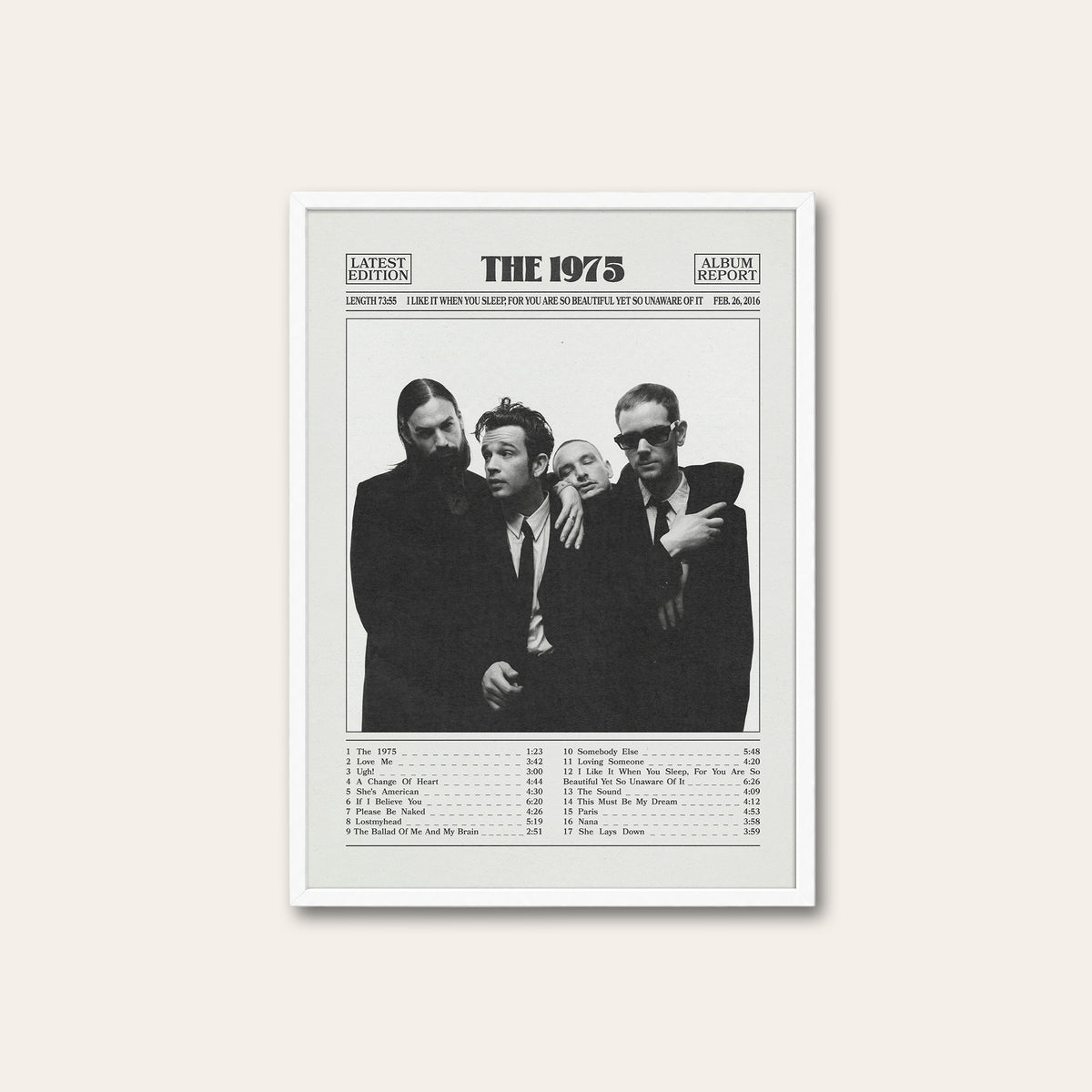 The 1975 I Like It When You Sleep album poster — white frame