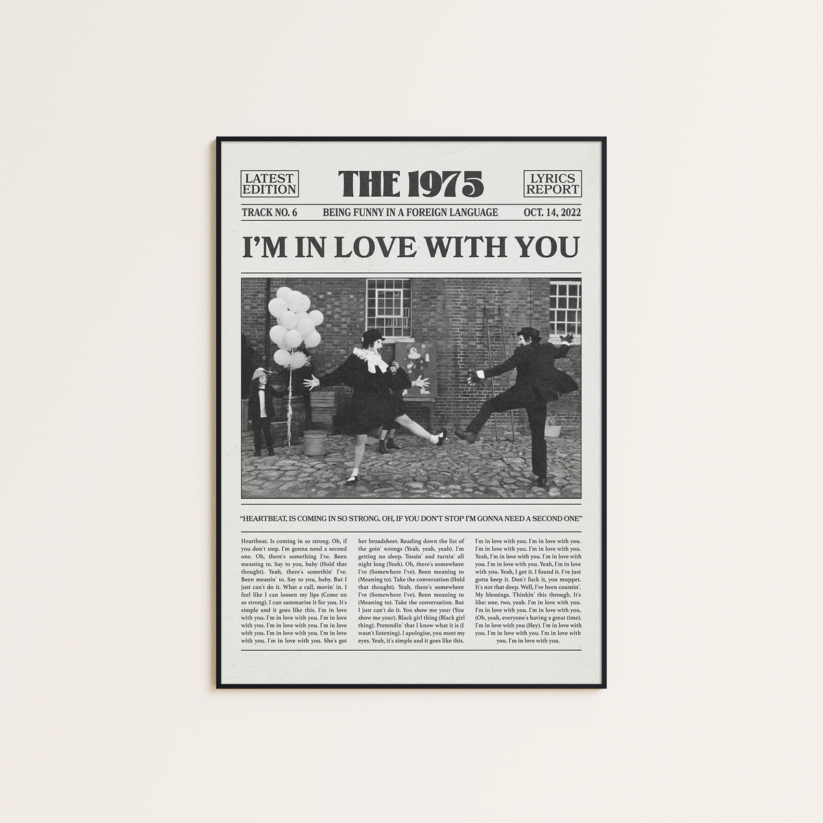 The 1975 I'm in Love with You newspaper poster — black frame display