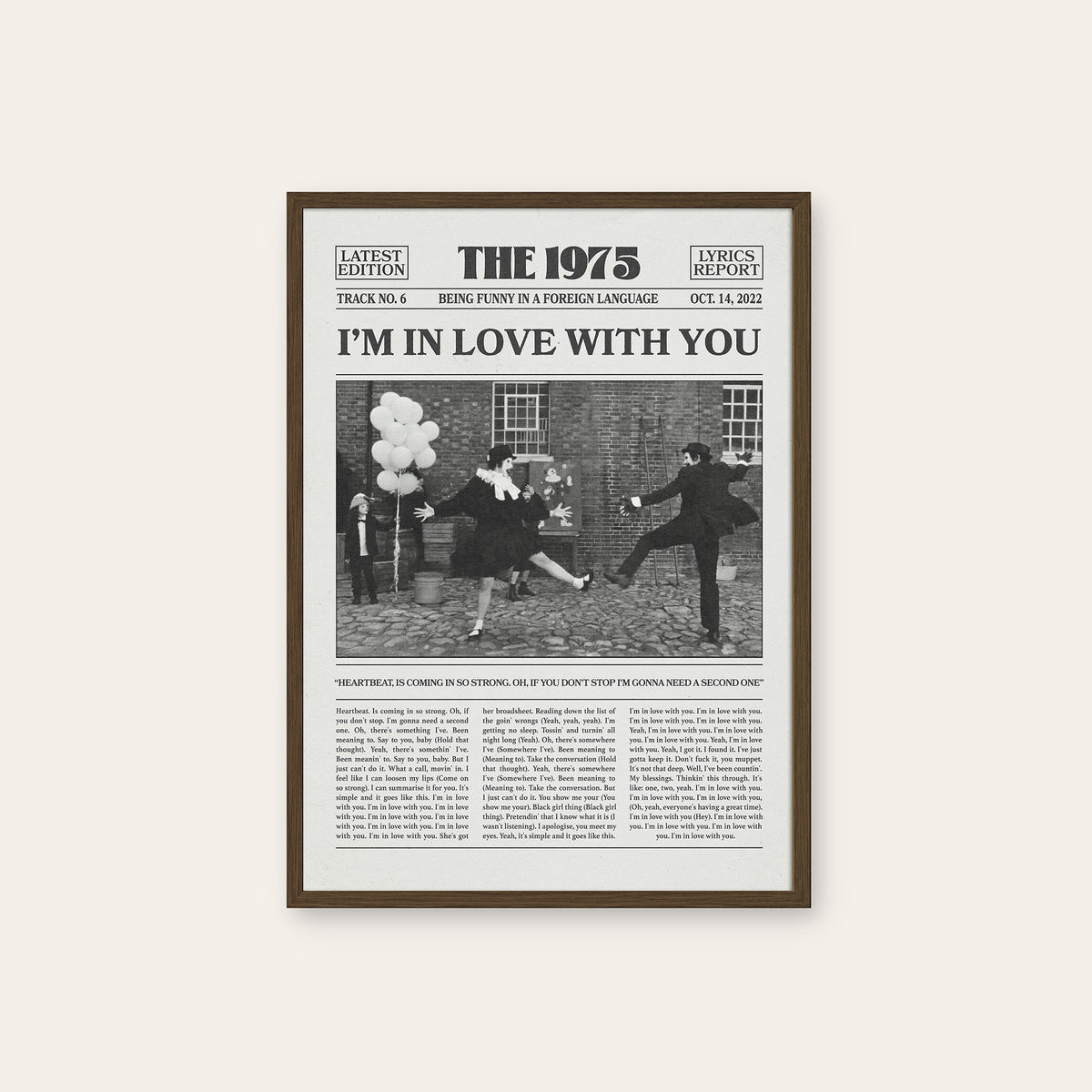 The 1975 I'm in Love with You newspaper poster — dark wood frame