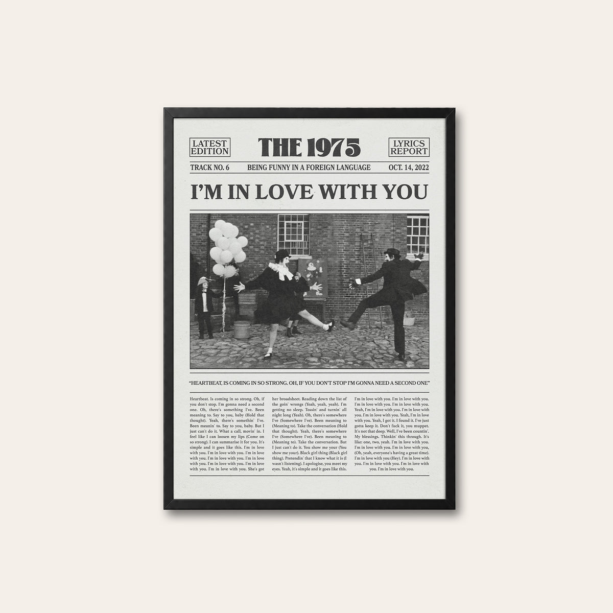 The 1975 I'm in Love with You newspaper poster — black frame