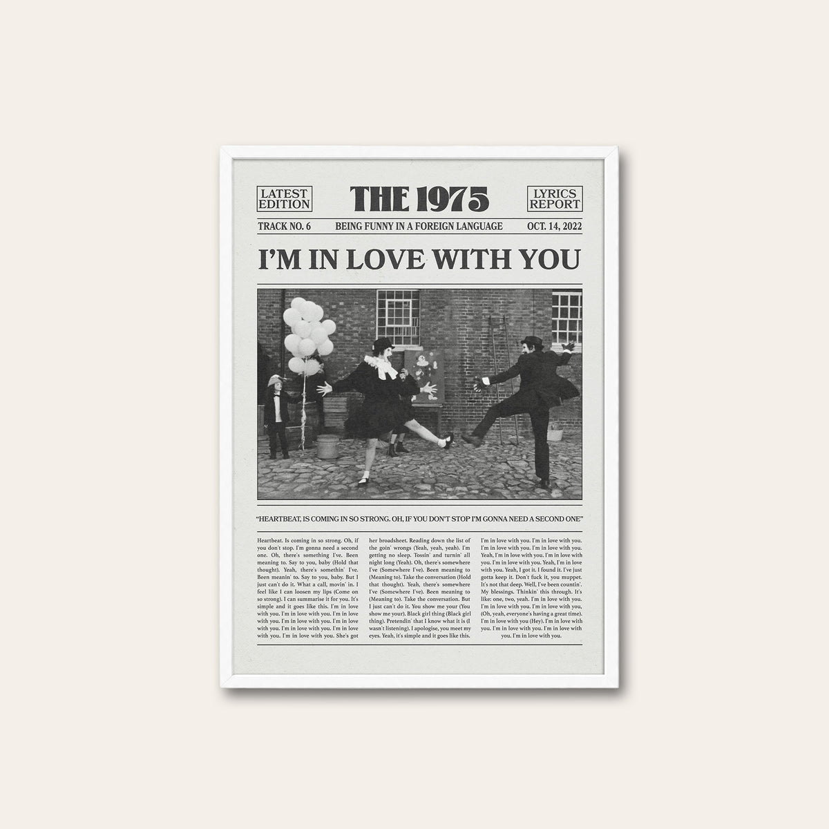 The 1975 I'm in Love with You newspaper poster — white frame