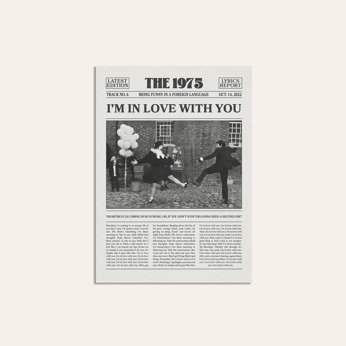 The 1975 I'm in Love with You newspaper poster — unframed print