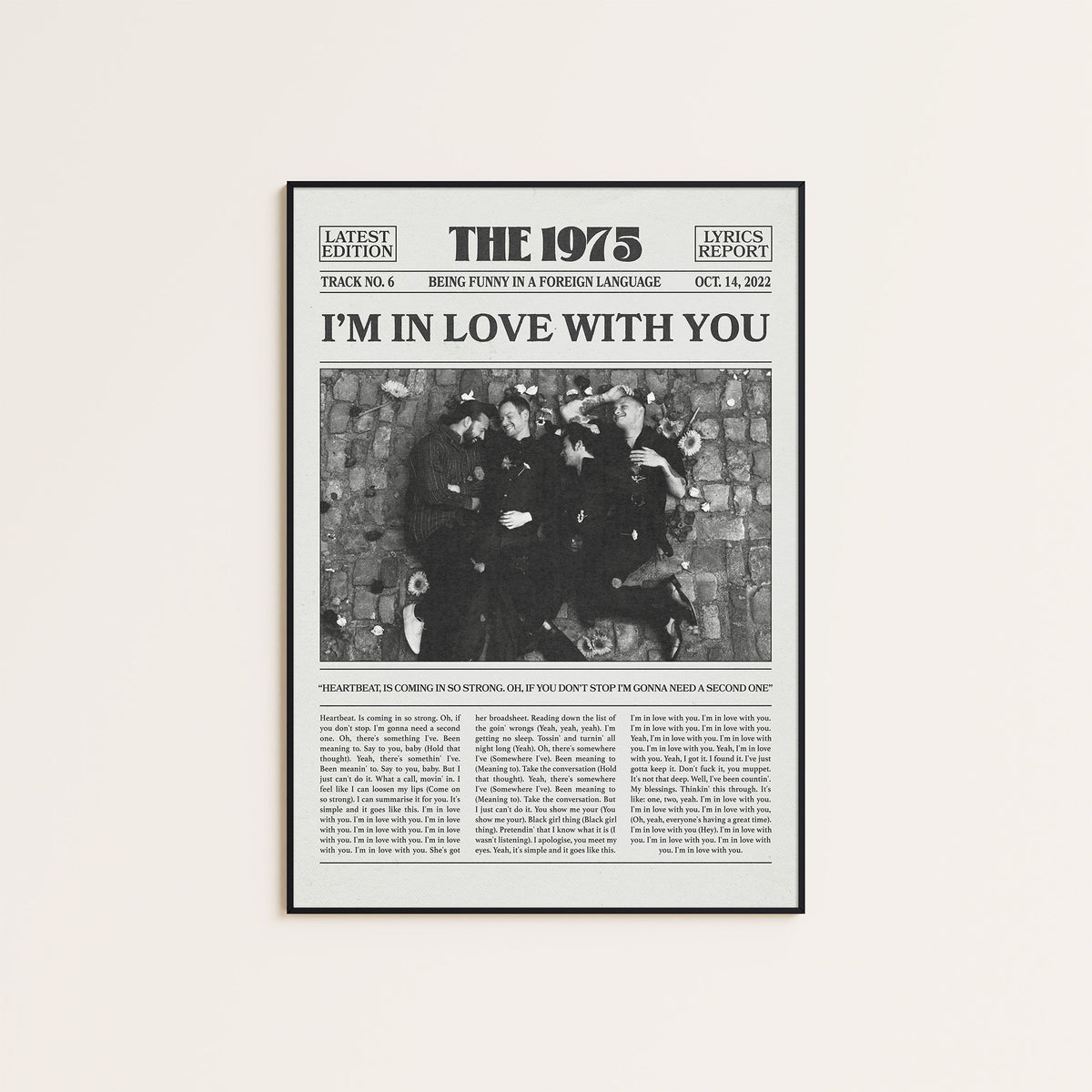 The 1975 I'm in Love with You newspaper poster — black frame display