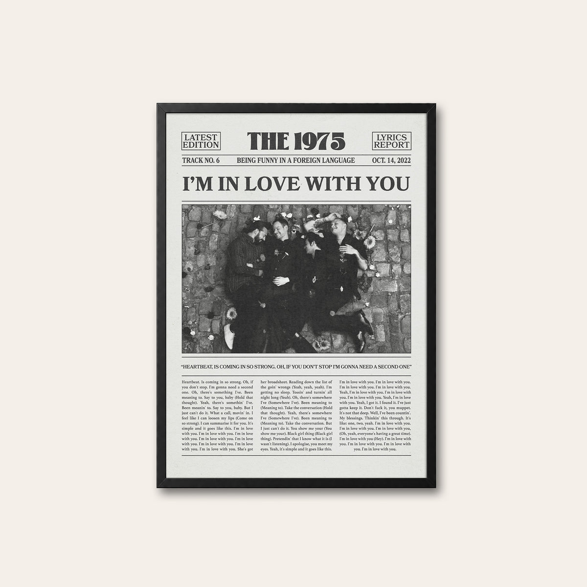 The 1975 I'm in Love with You newspaper poster — black frame