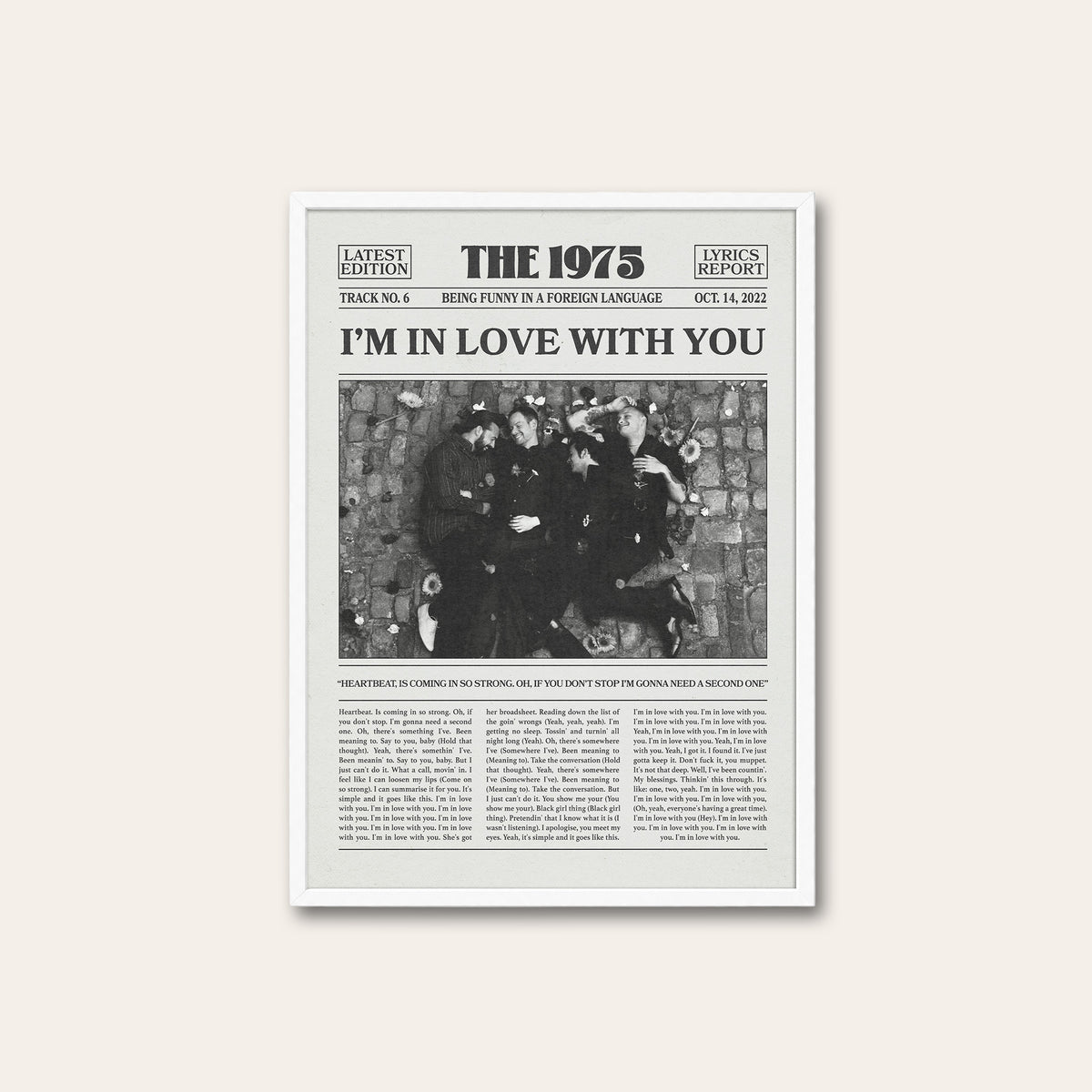 The 1975 I'm in Love with You newspaper poster — white frame