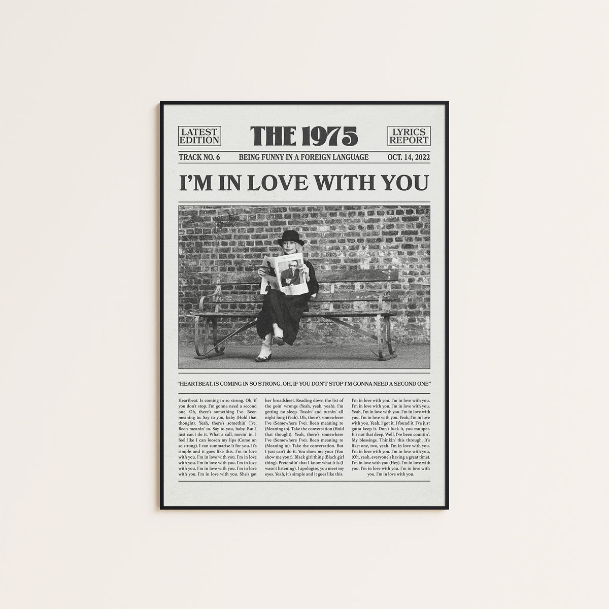 The 1975 I'm in Love with You newspaper poster — black frame display