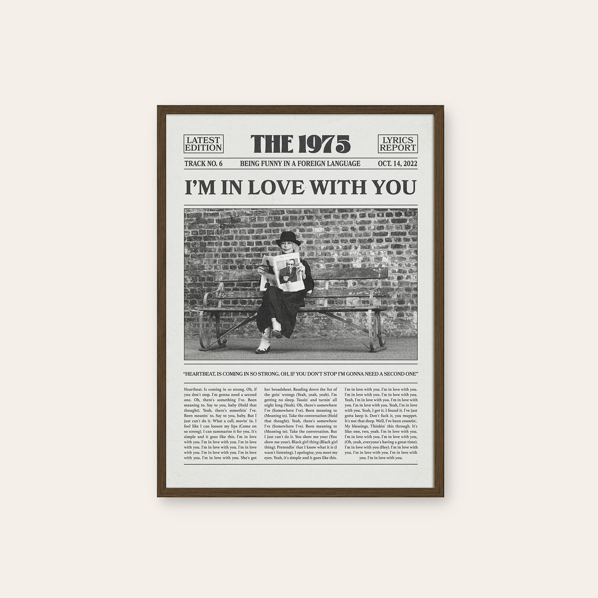The 1975 I'm in Love with You newspaper poster — dark wood frame