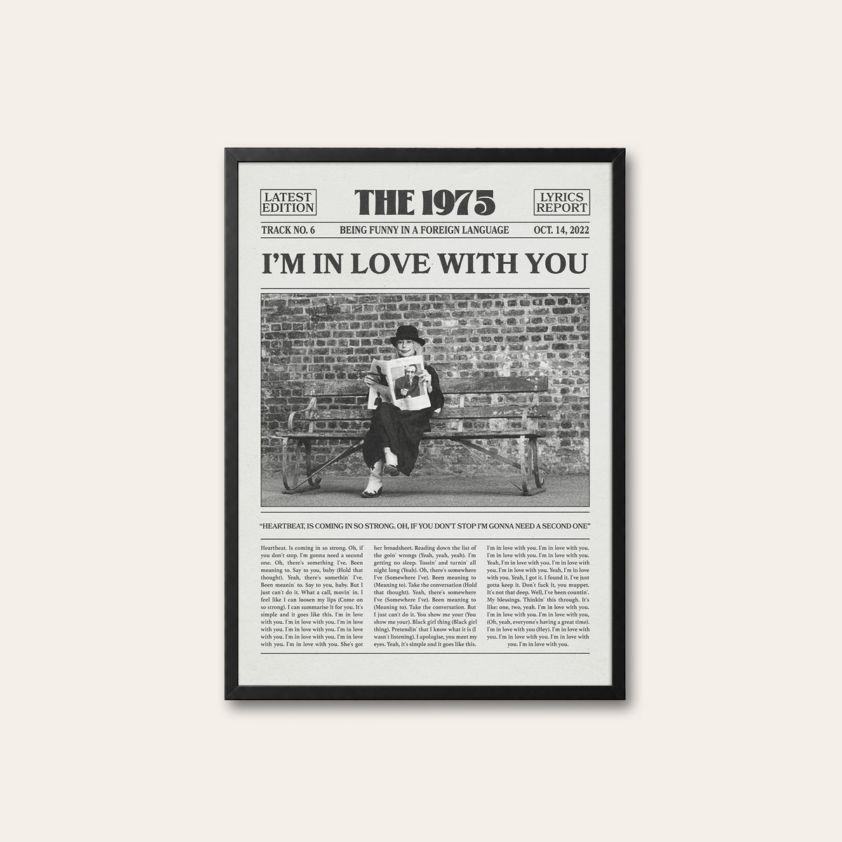 The 1975 I'm in Love with You newspaper poster — black frame