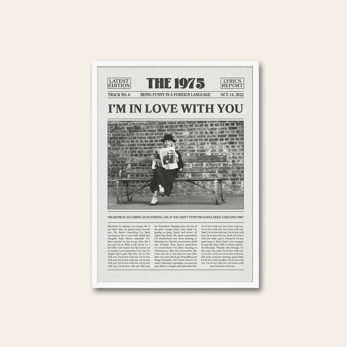 The 1975 I'm in Love with You newspaper poster — white frame