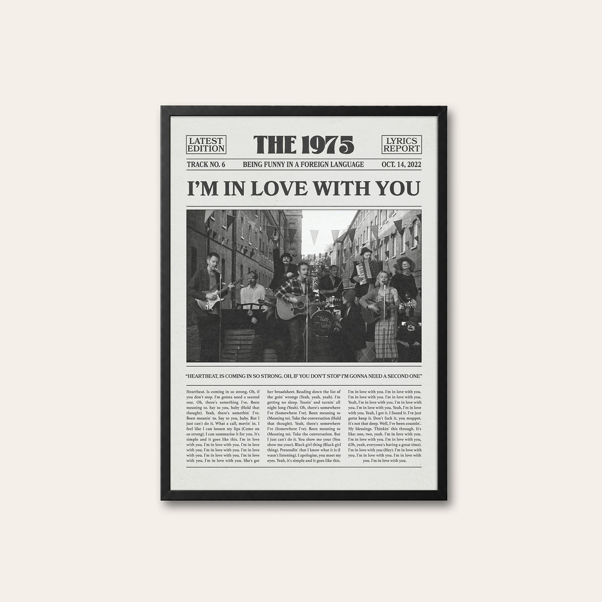 The 1975 I'm in Love with You newspaper poster — black frame