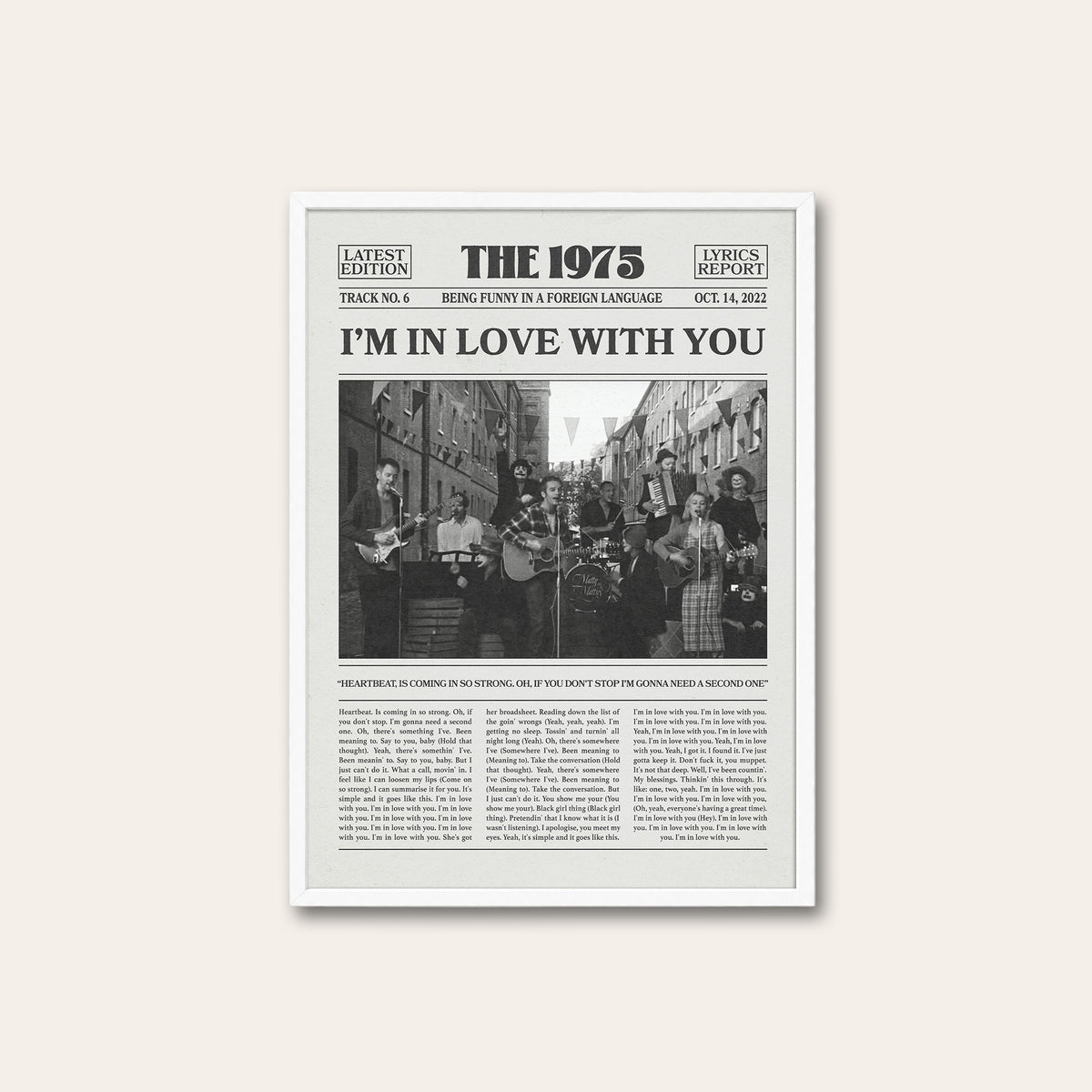 The 1975 I'm in Love with You newspaper poster — white frame