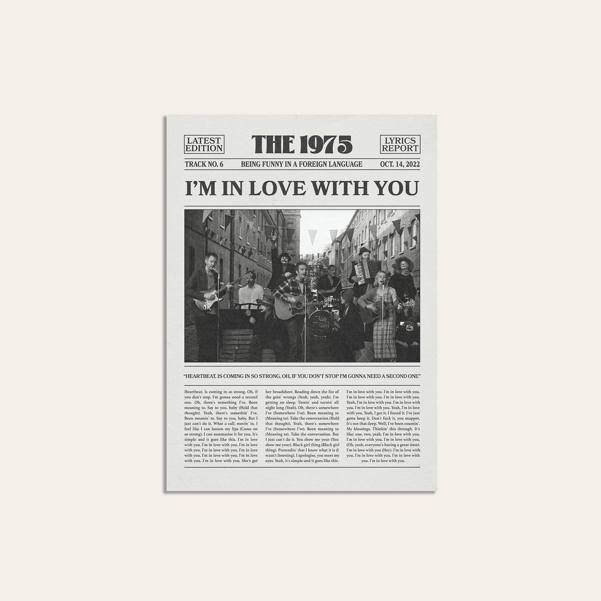The 1975 I'm in Love with You newspaper poster — unframed print