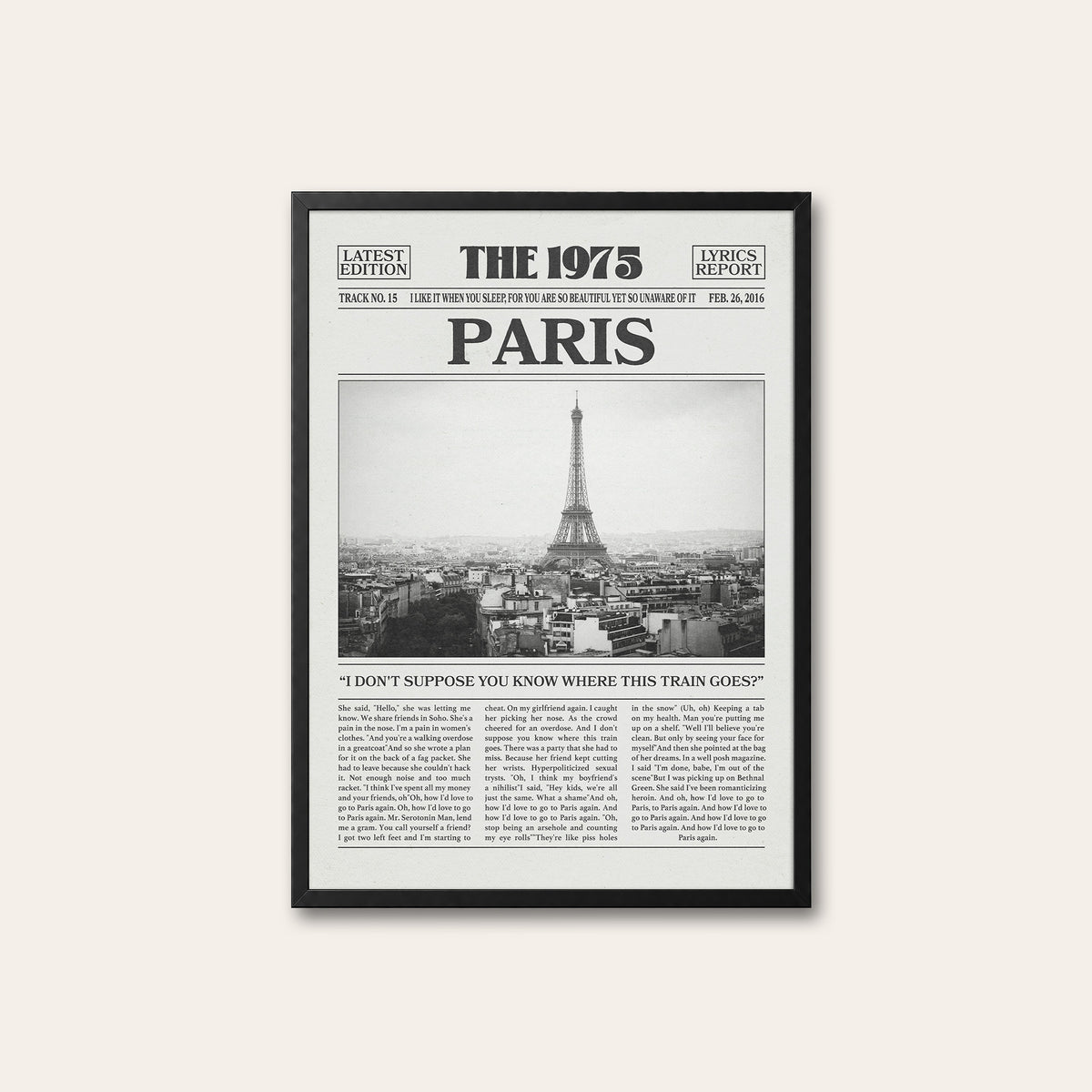 The 1975 Paris newspaper poster — black frame
