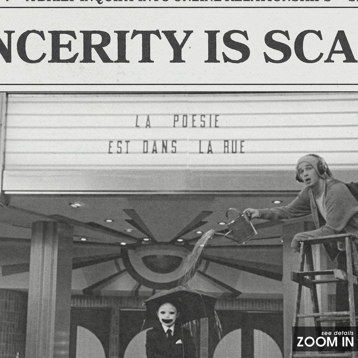 The 1975 Sincerity Is Scary newspaper poster — close-up detail
