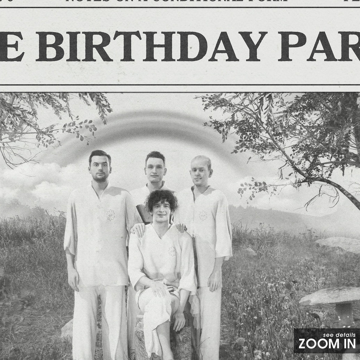 The 1975 The Birthday Party newspaper poster — close-up detail