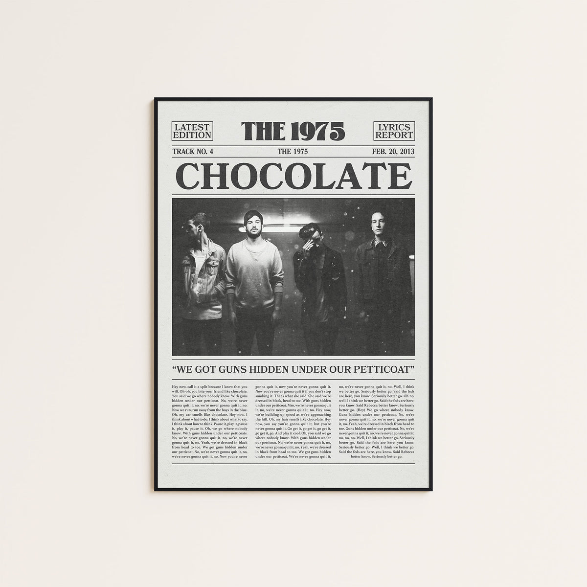 The 1975 Chocolate newspaper poster — black frame display