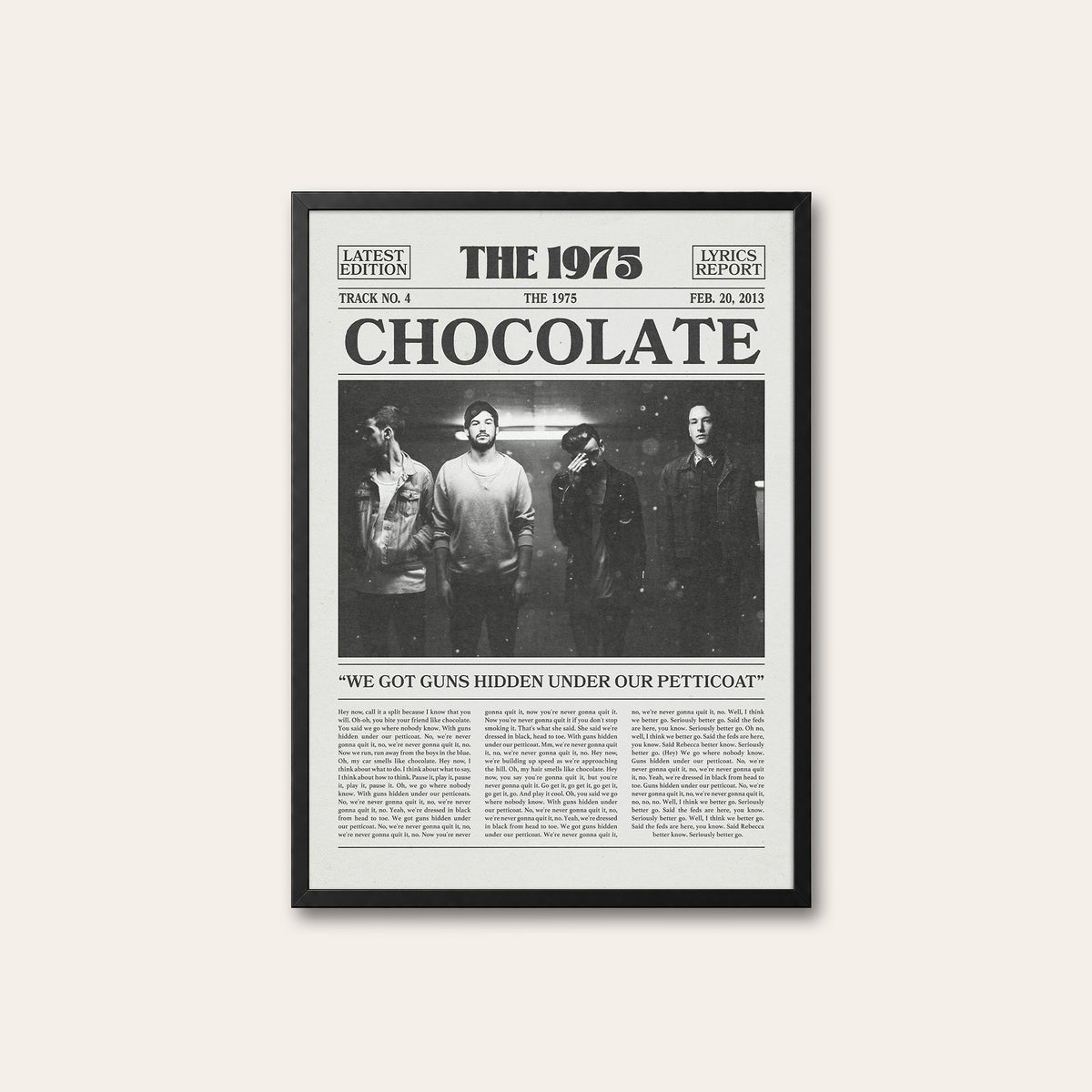 The 1975 Chocolate newspaper poster — black frame