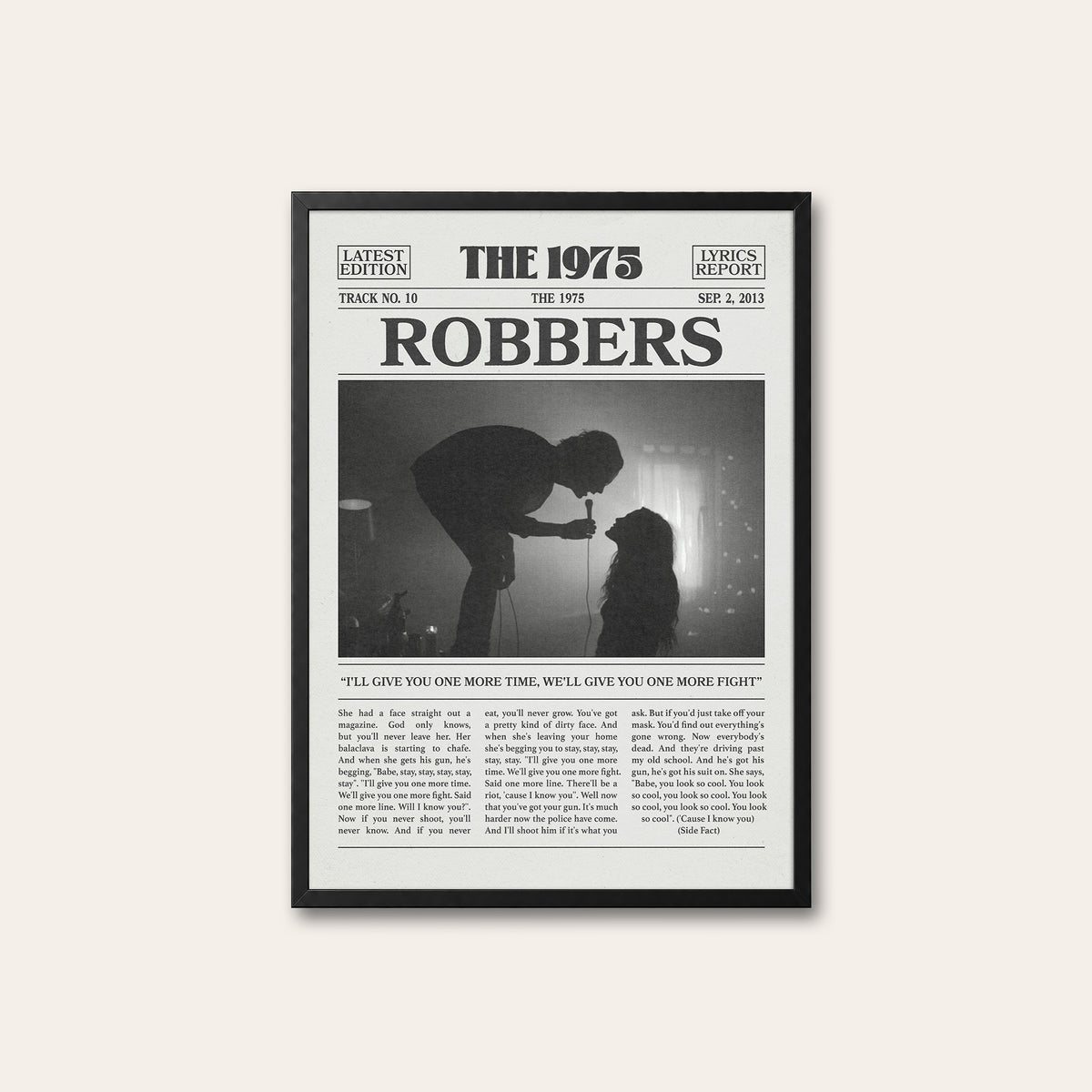 The 1975 Robbers newspaper poster — black frame