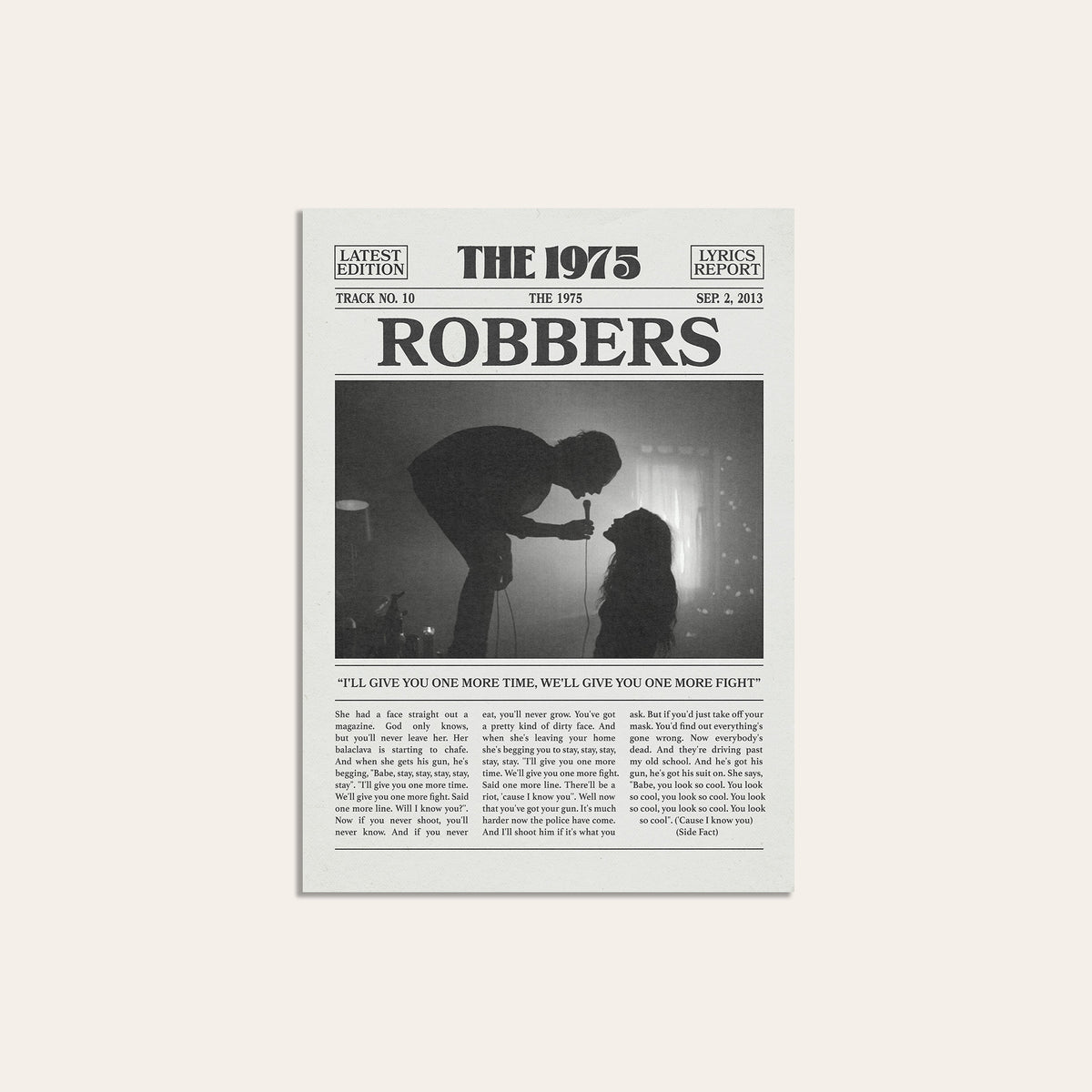 The 1975 Robbers newspaper poster — unframed print
