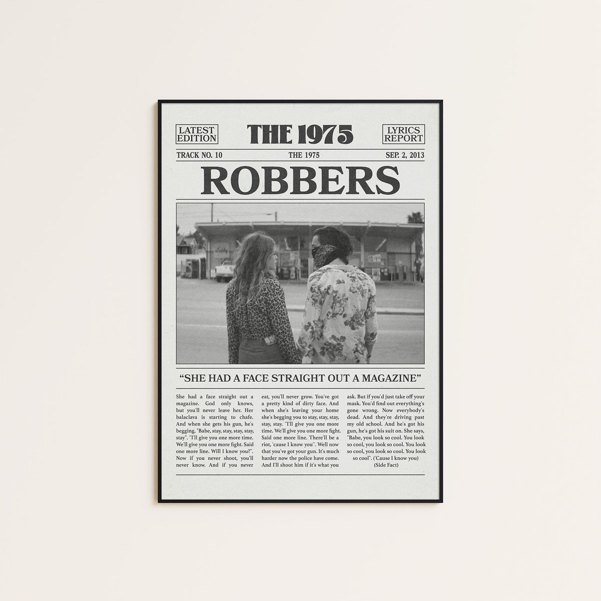 The 1975 Robbers newspaper poster — black frame display