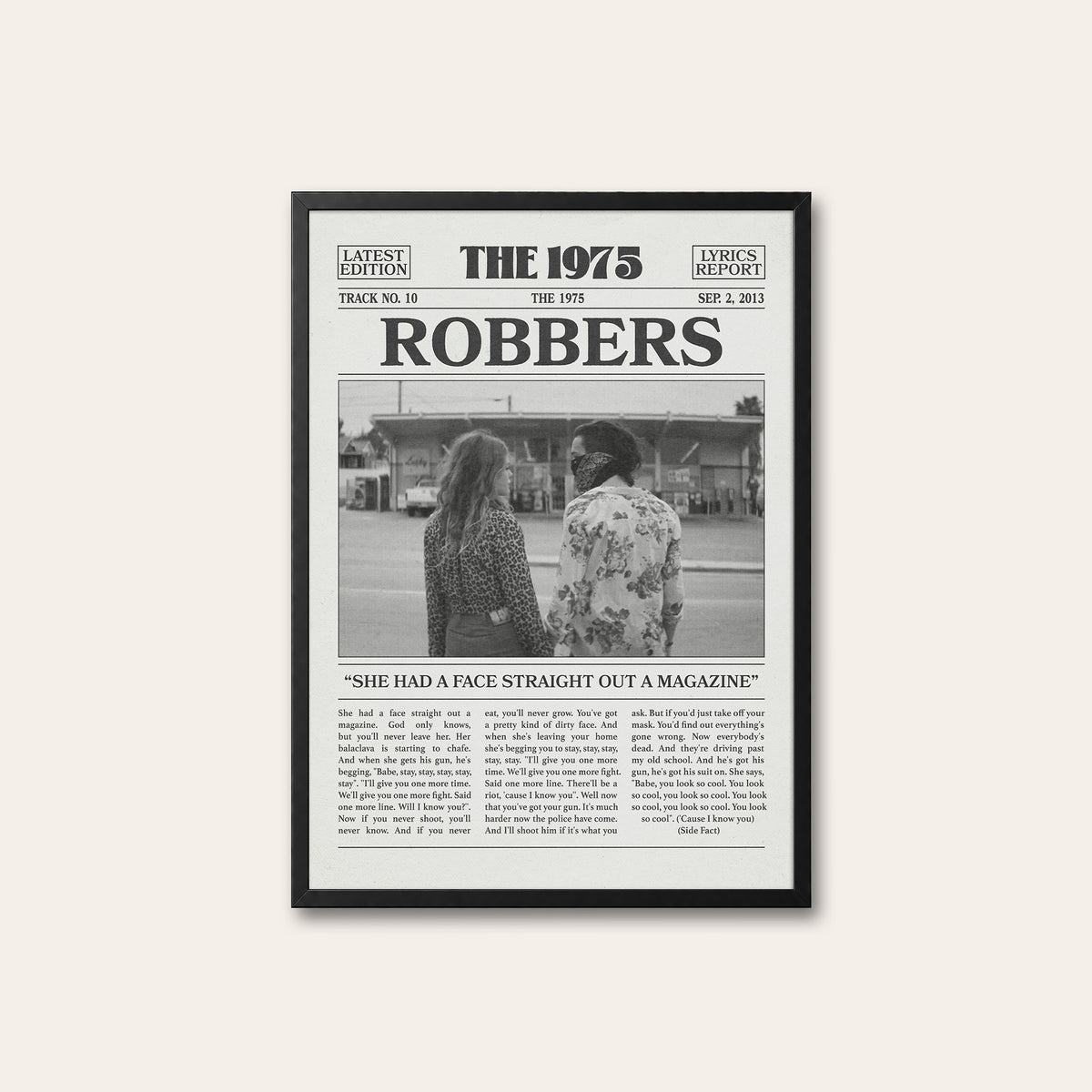 The 1975 Robbers newspaper poster — black frame