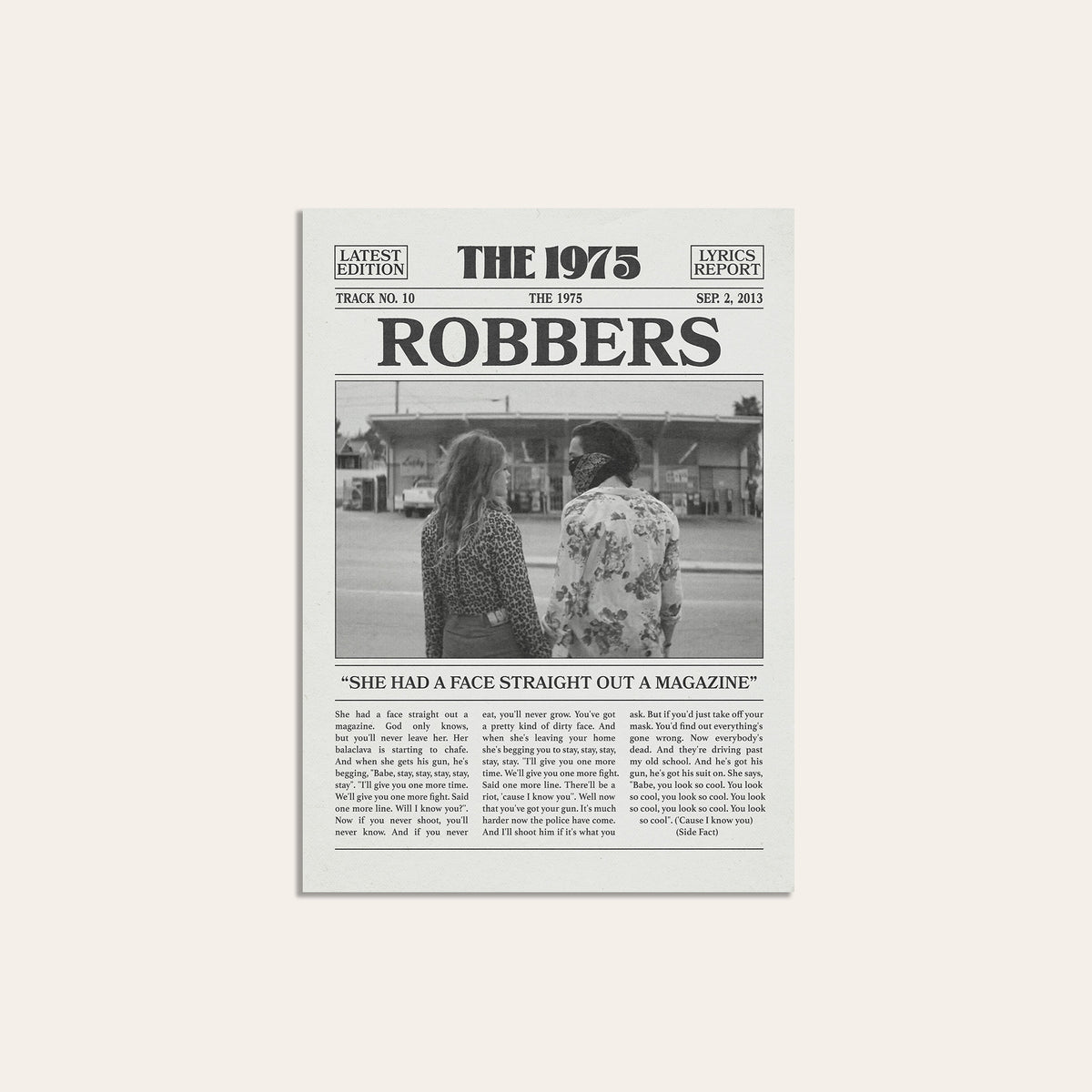 The 1975 Robbers newspaper poster — unframed print