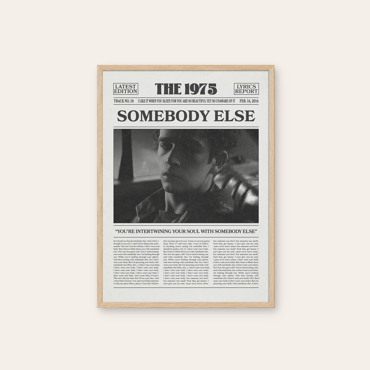 The 1975 Somebody Else newspaper poster — natural wood frame