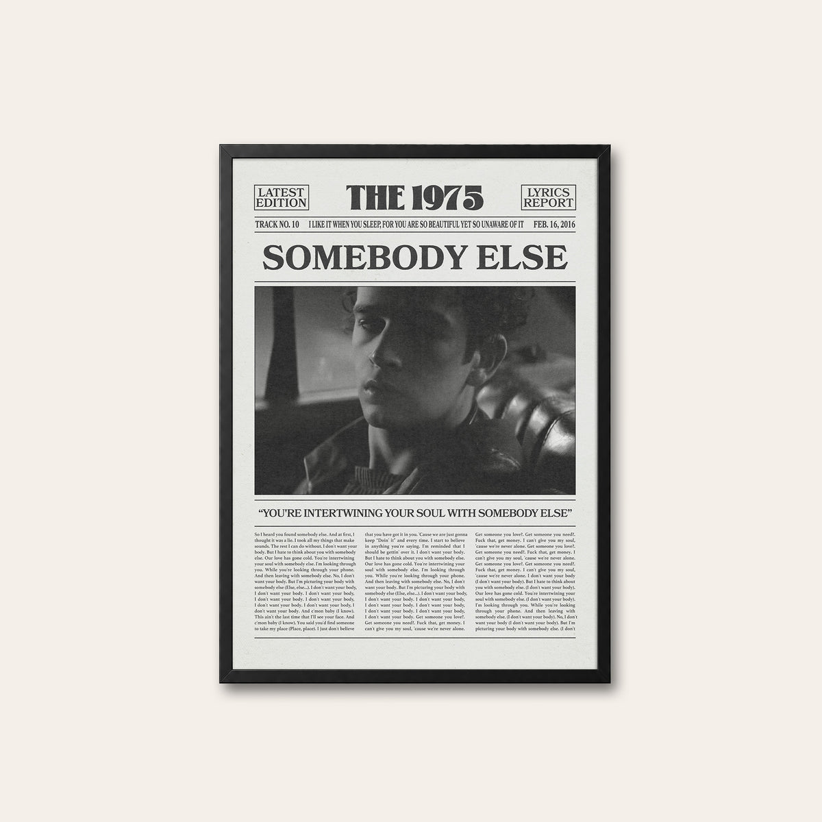 The 1975 Somebody Else newspaper poster — black frame