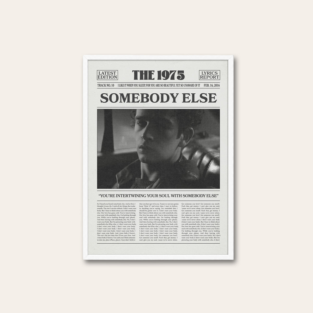 The 1975 Somebody Else newspaper poster — white frame