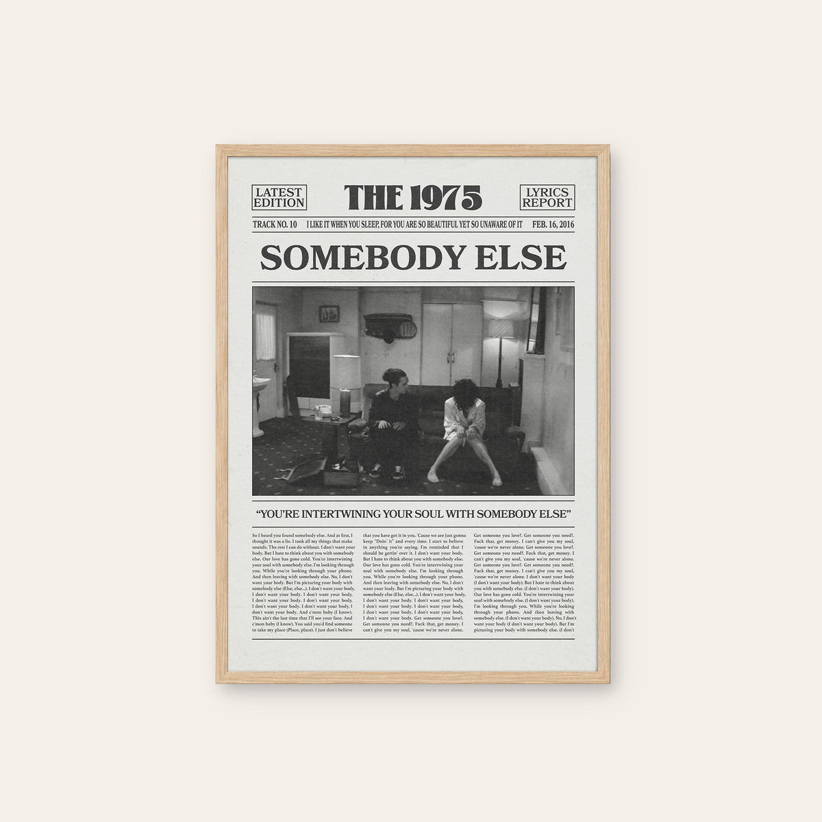 The 1975 Somebody Else newspaper poster — natural wood frame