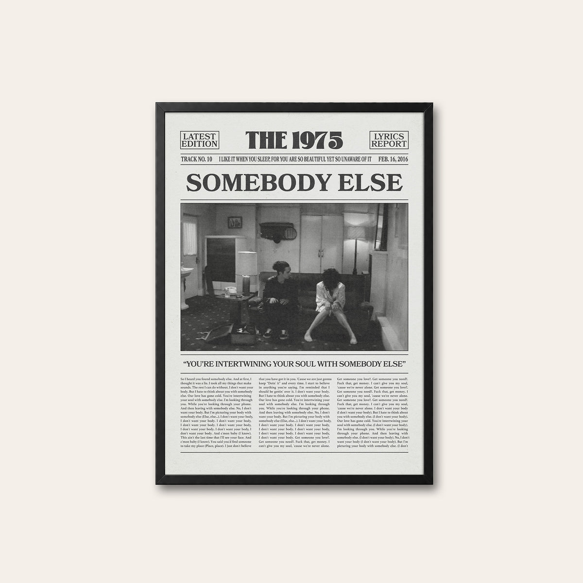 The 1975 Somebody Else newspaper poster — black frame