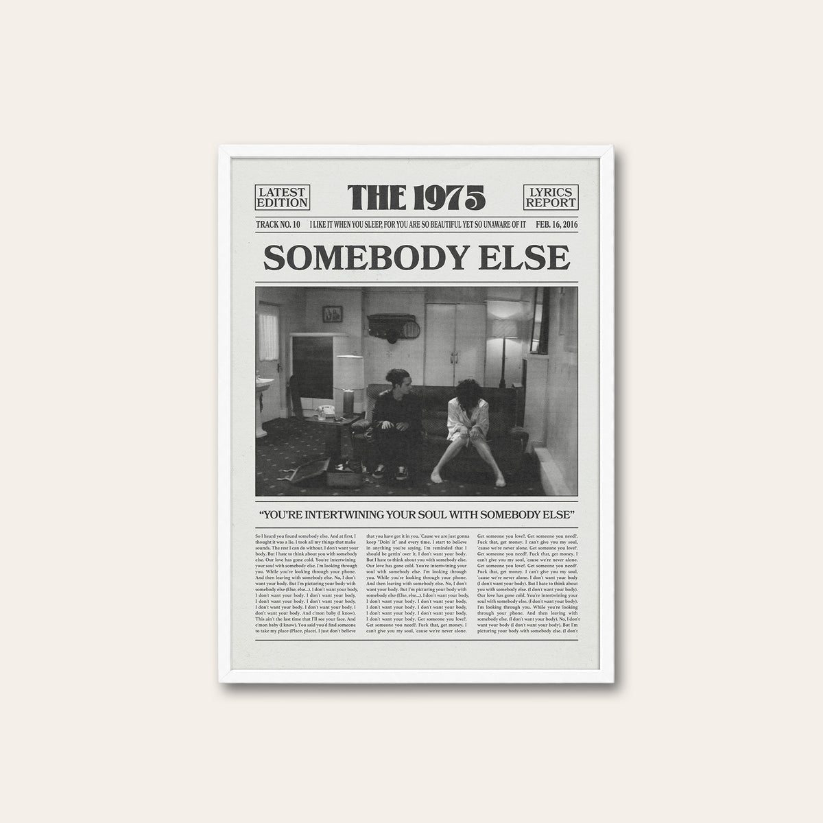 The 1975 Somebody Else newspaper poster — white frame