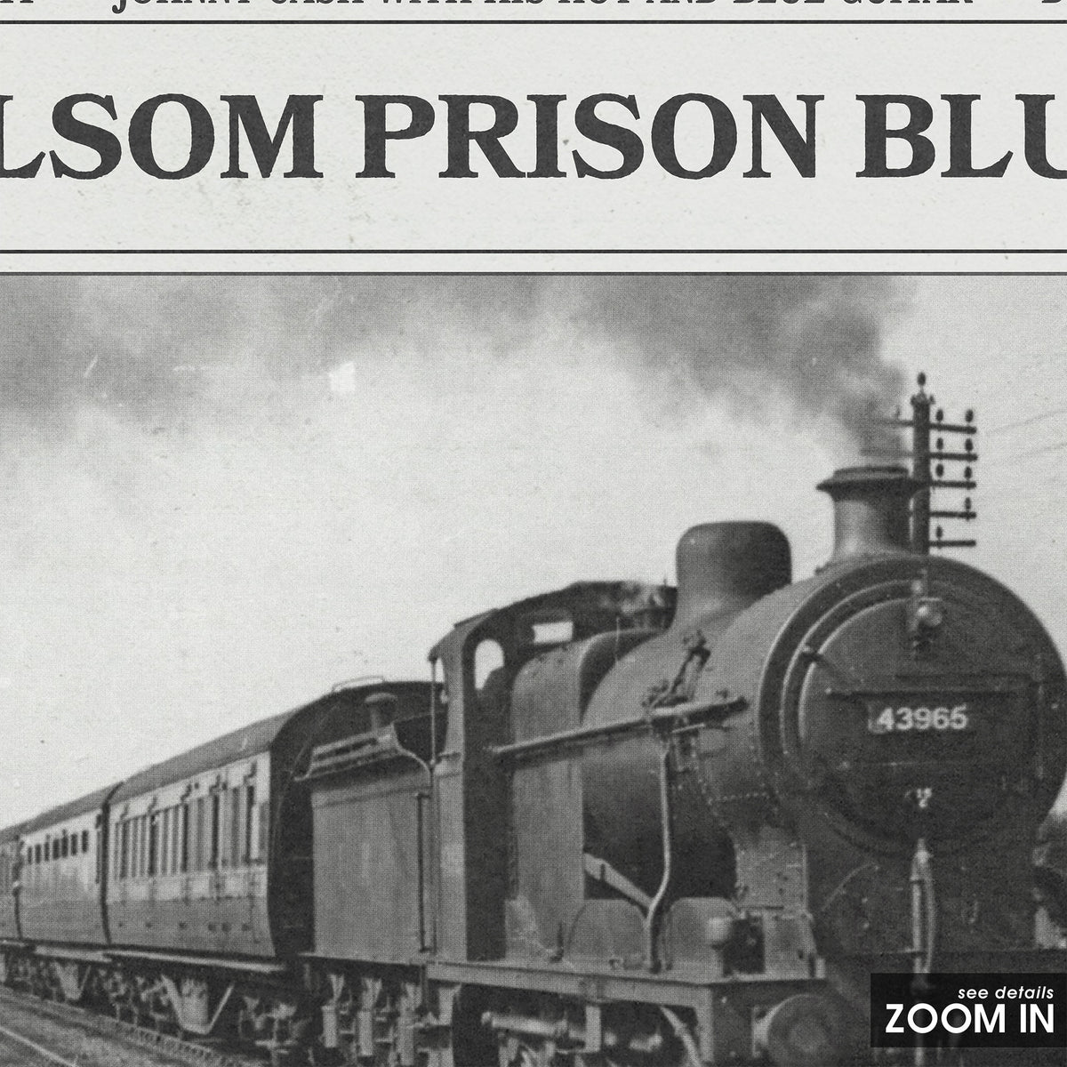 Johnny Cash Folsom Prison Blues newspaper poster — close-up detail