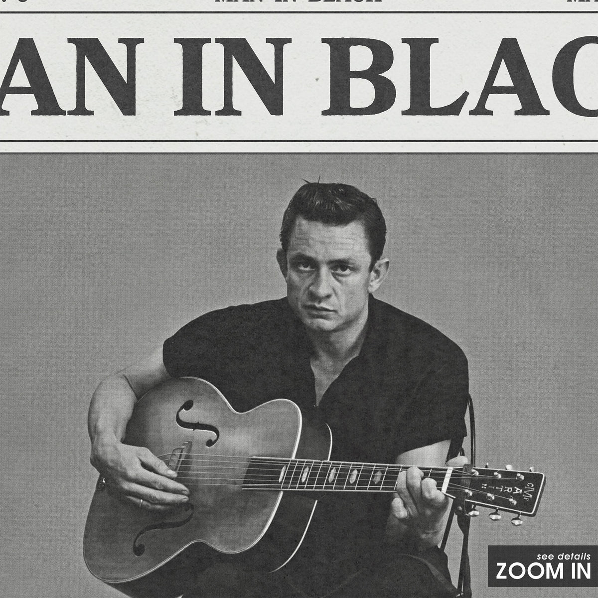 Johnny Cash Man in Black newspaper poster — close-up detail