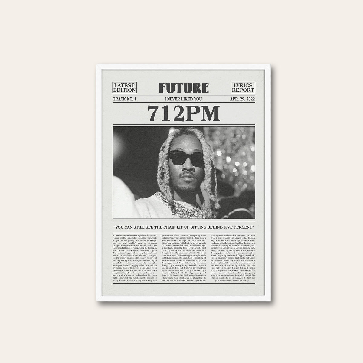 Future 712PM newspaper poster — white frame