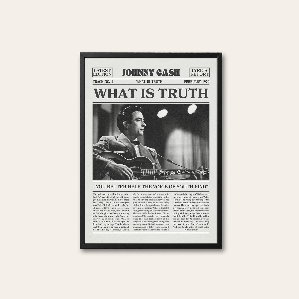Johnny Cash What Is Truth newspaper poster — black frame