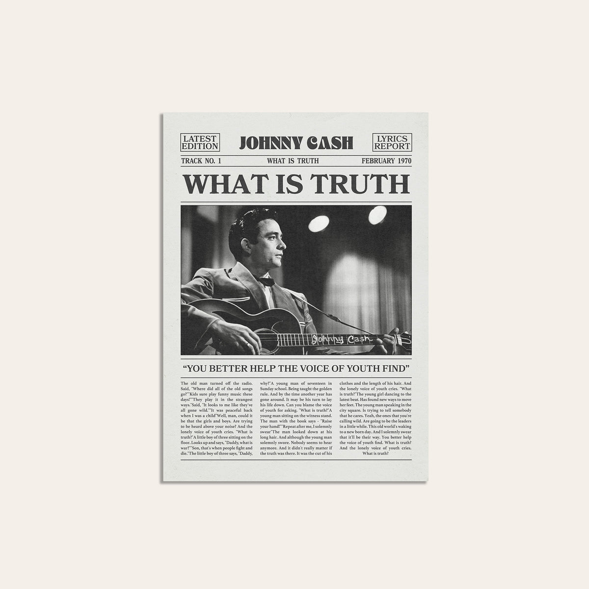 Johnny Cash What Is Truth newspaper poster — unframed print