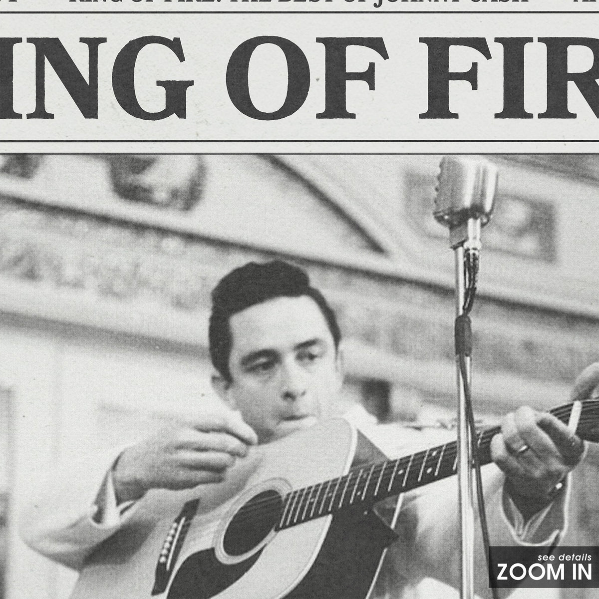 Johnny Cash Ring of Fire newspaper poster — close-up detail