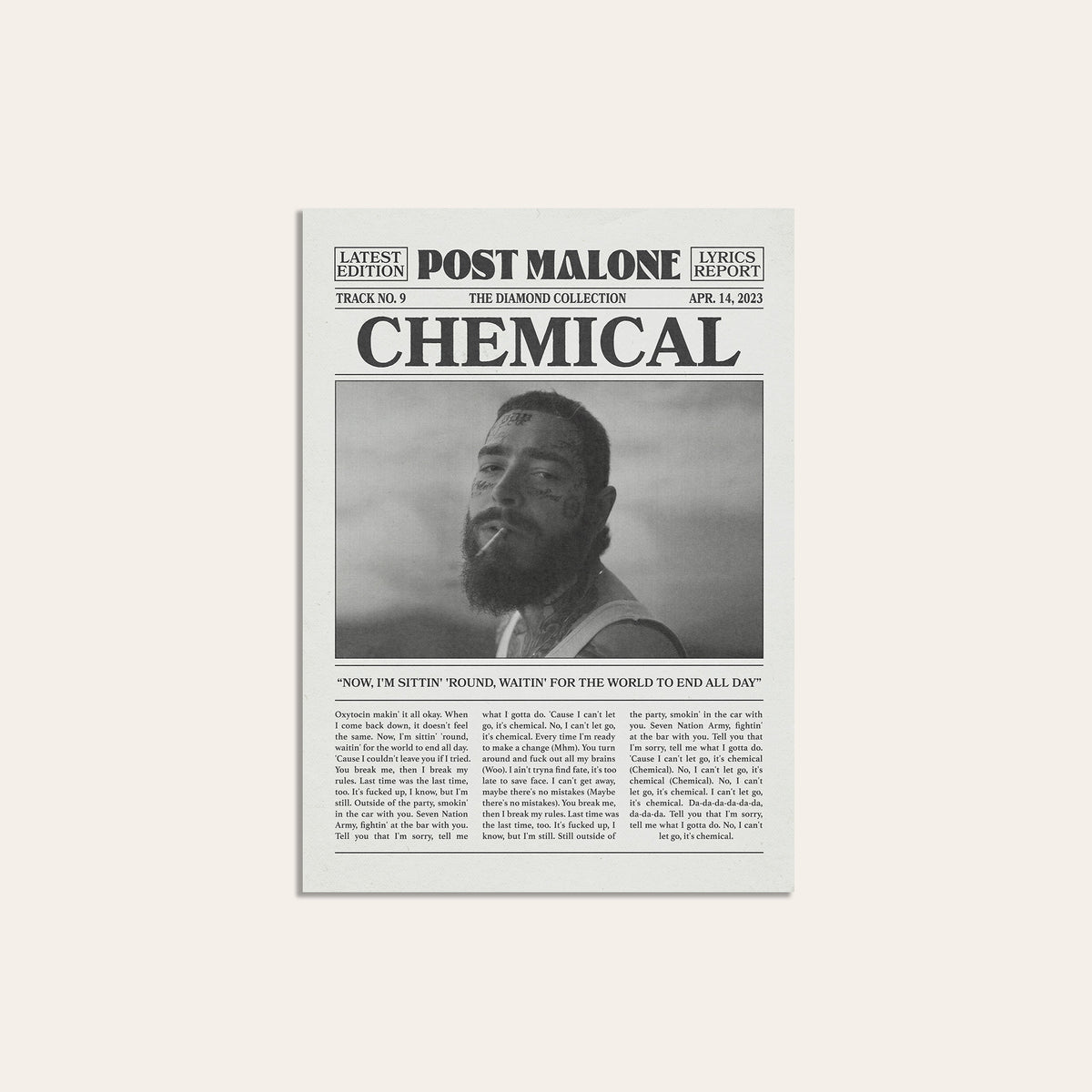 Post Malone Chemical newspaper poster — unframed print
