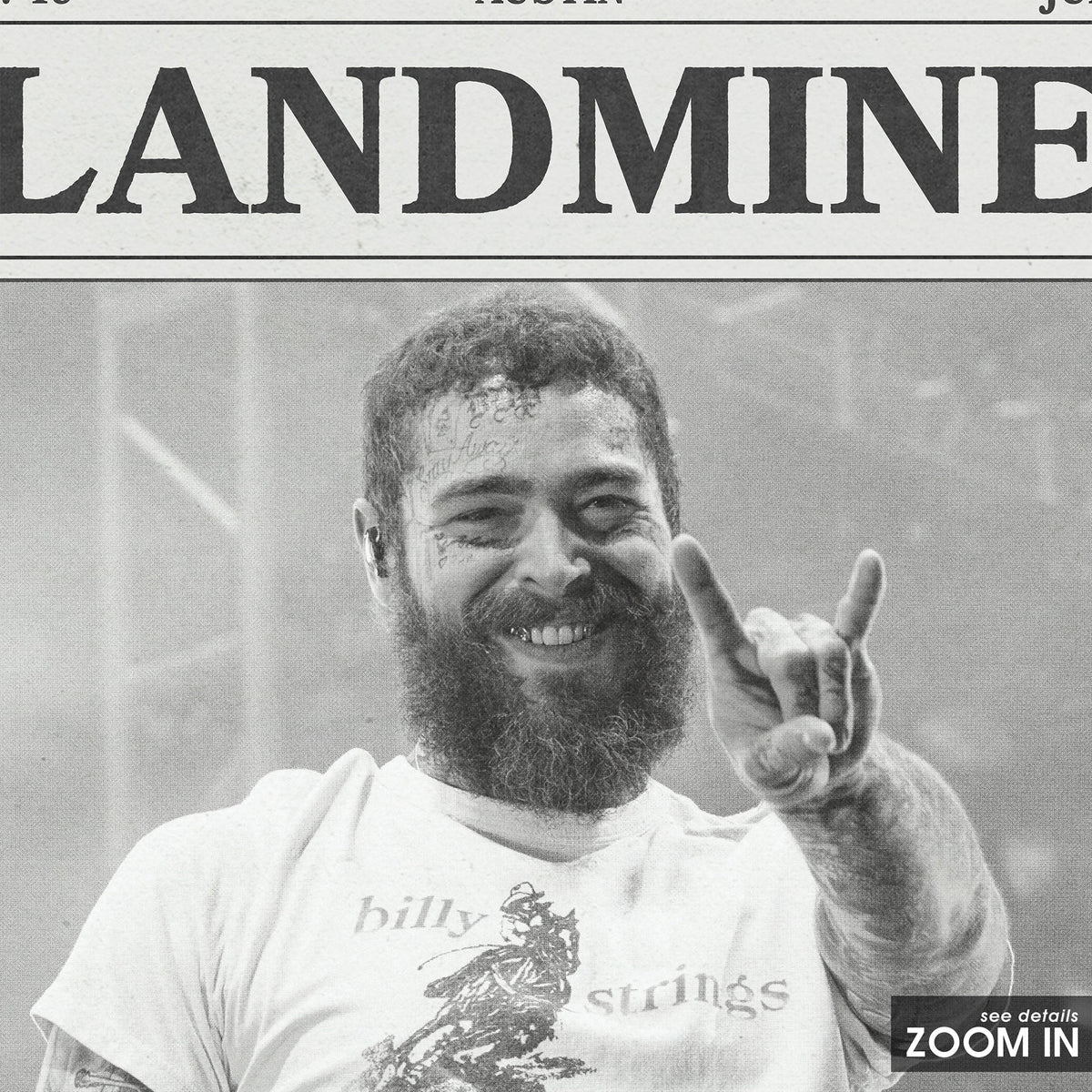 Post Malone Landmine newspaper poster — close-up detail