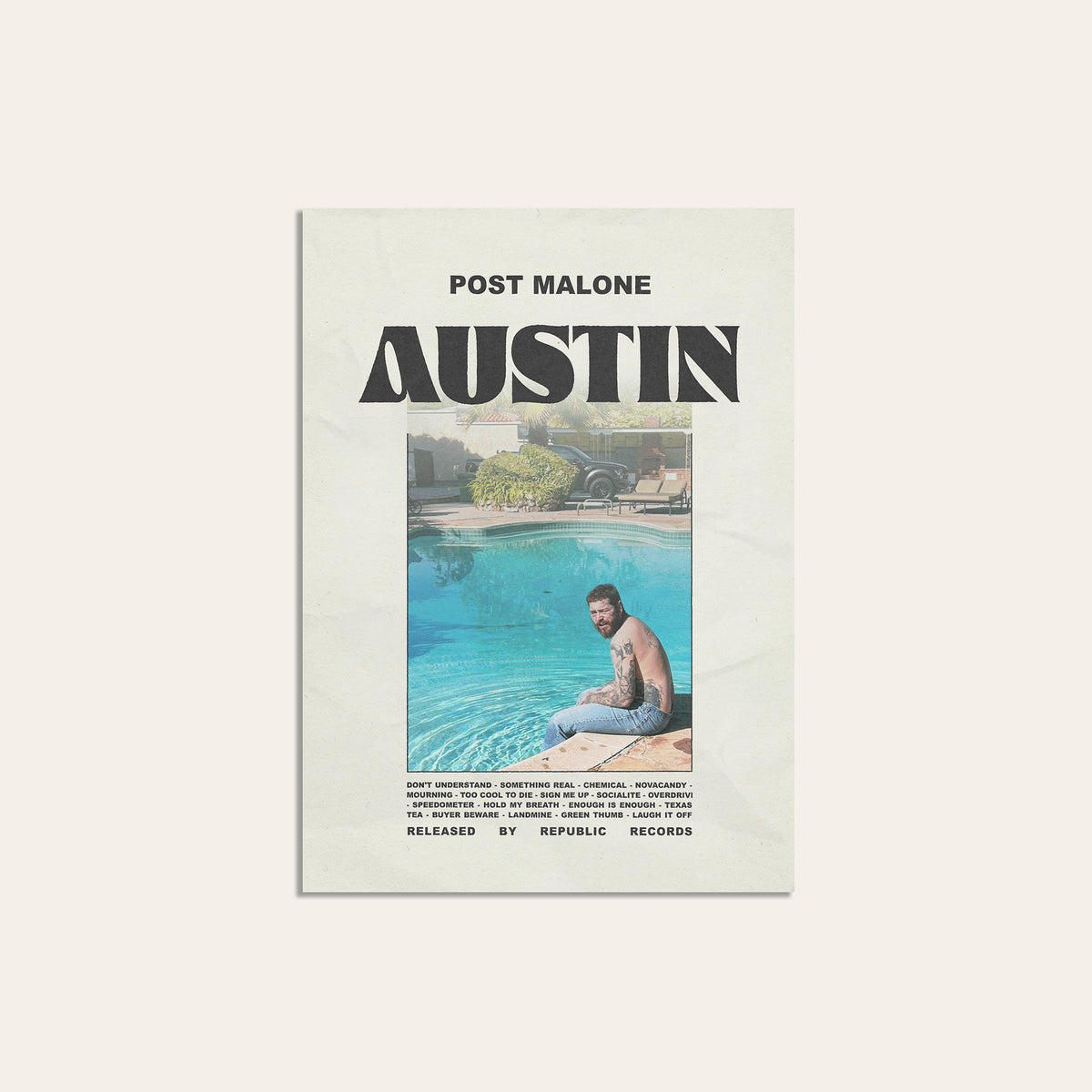 Post Malone Austin album poster — unframed print