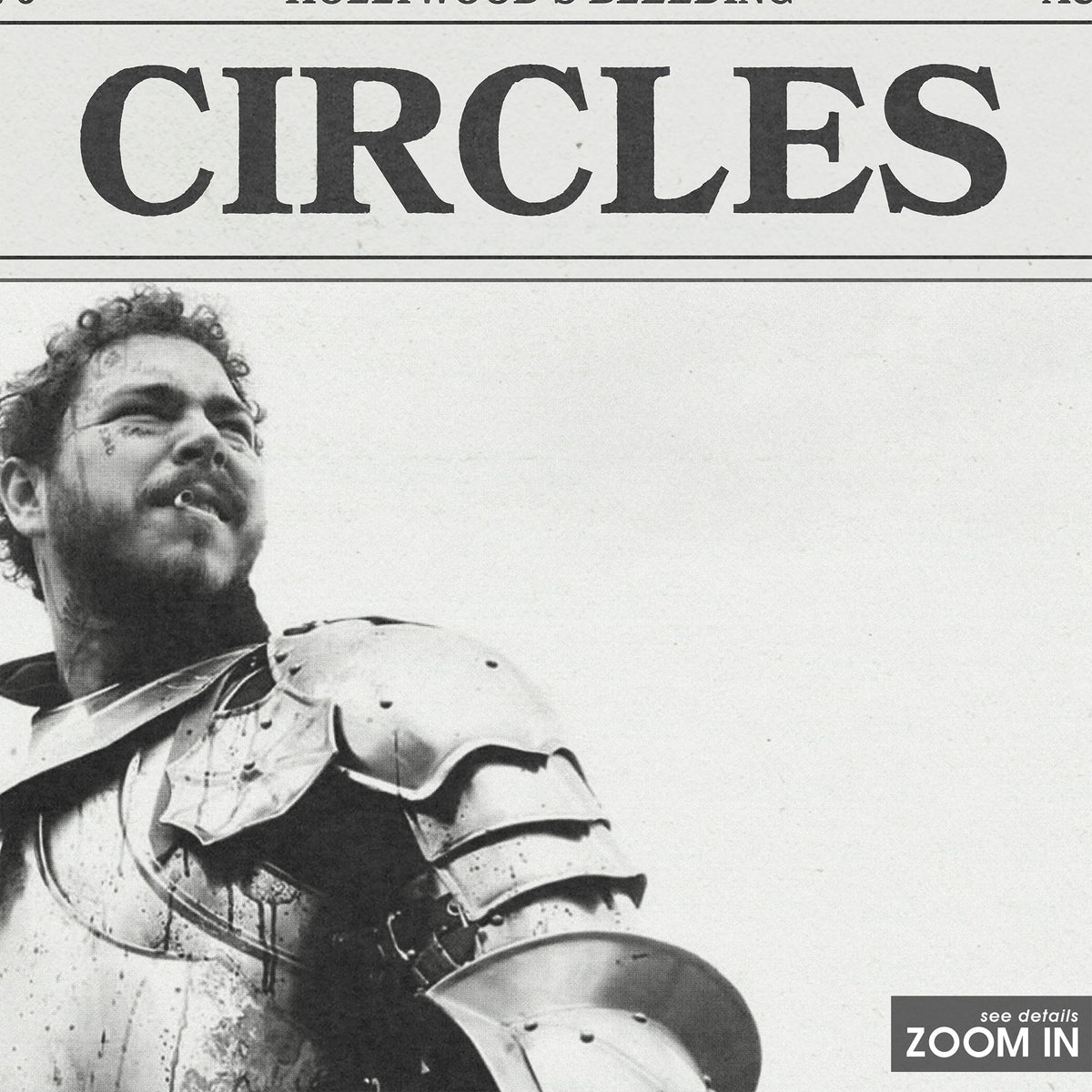 Post Malone Circles newspaper poster — close-up detail