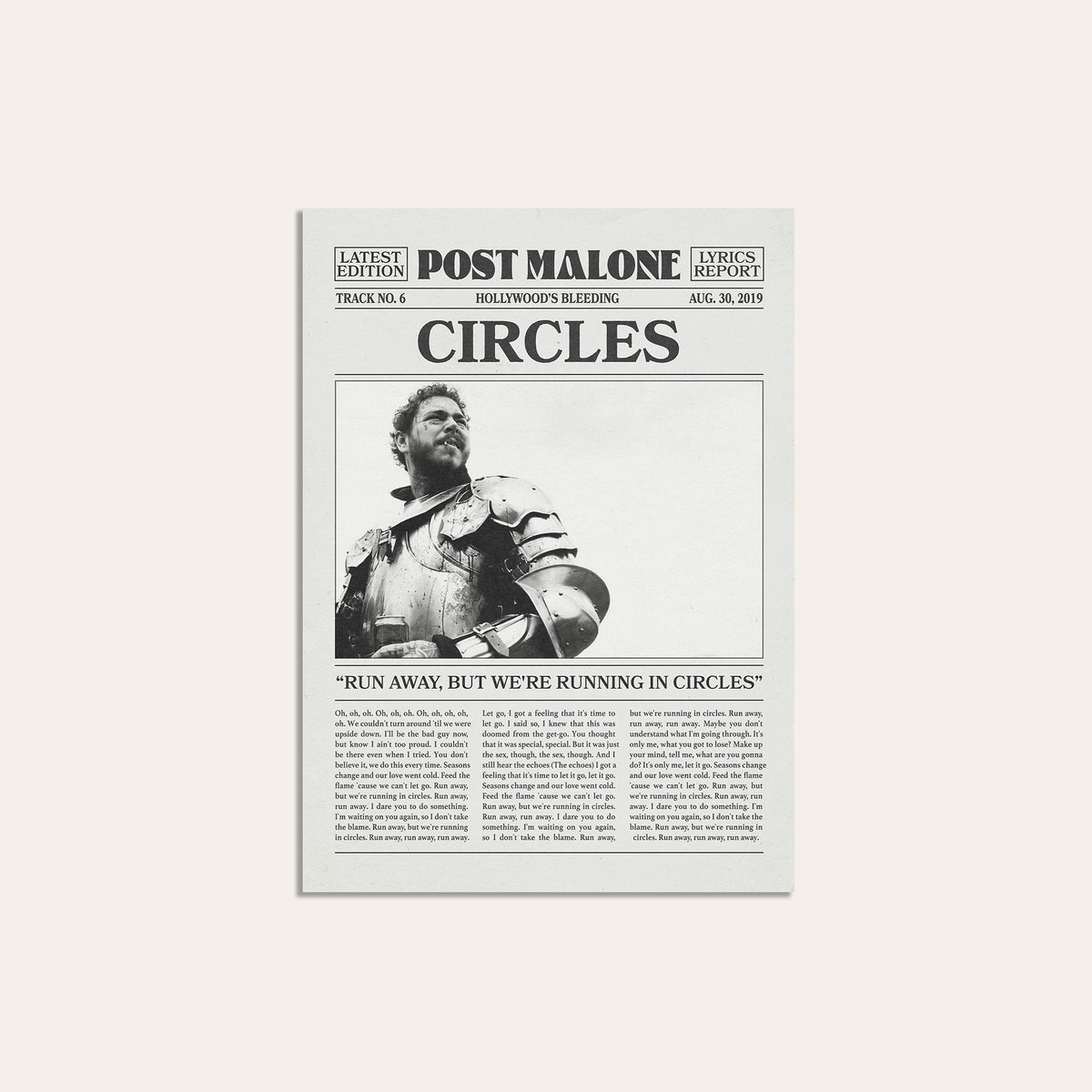 Post Malone Circles newspaper poster — unframed print