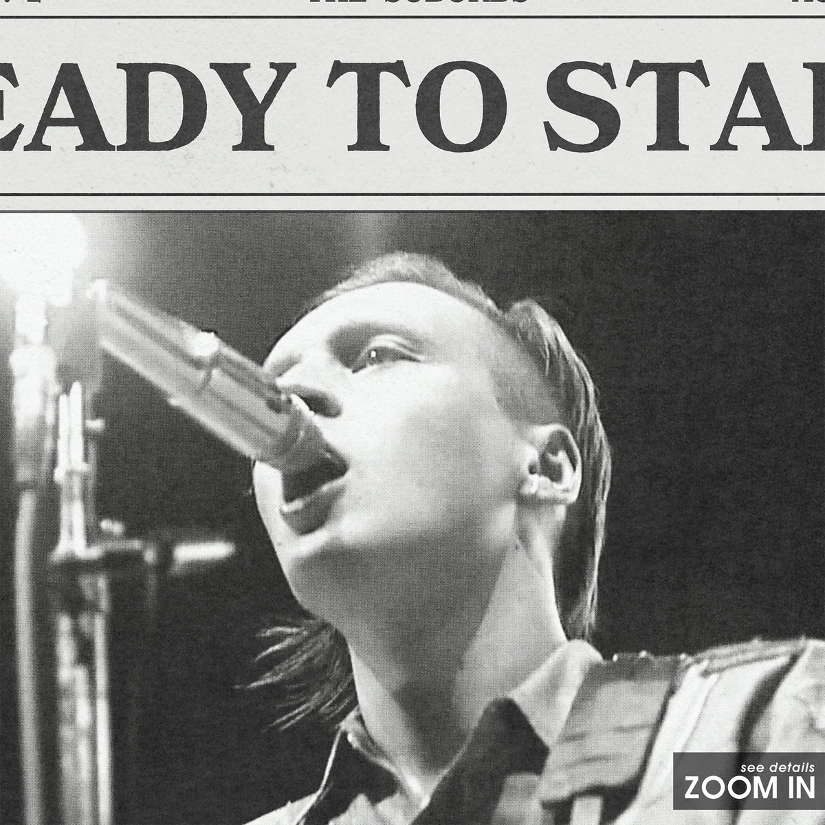 Arcade Fire Ready to Start newspaper poster — close-up detail