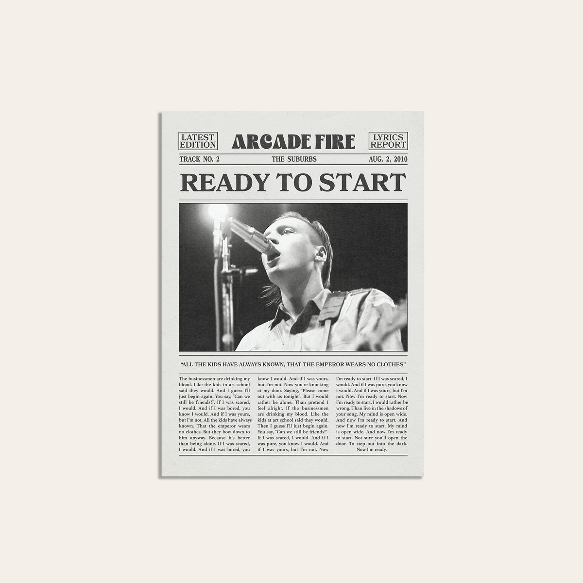 Arcade Fire Ready to Start newspaper poster — unframed print