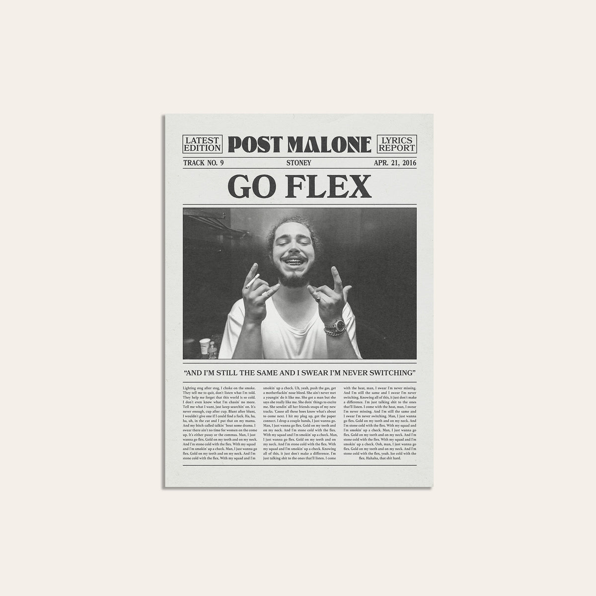 Post Malone Go Flex newspaper poster — unframed print