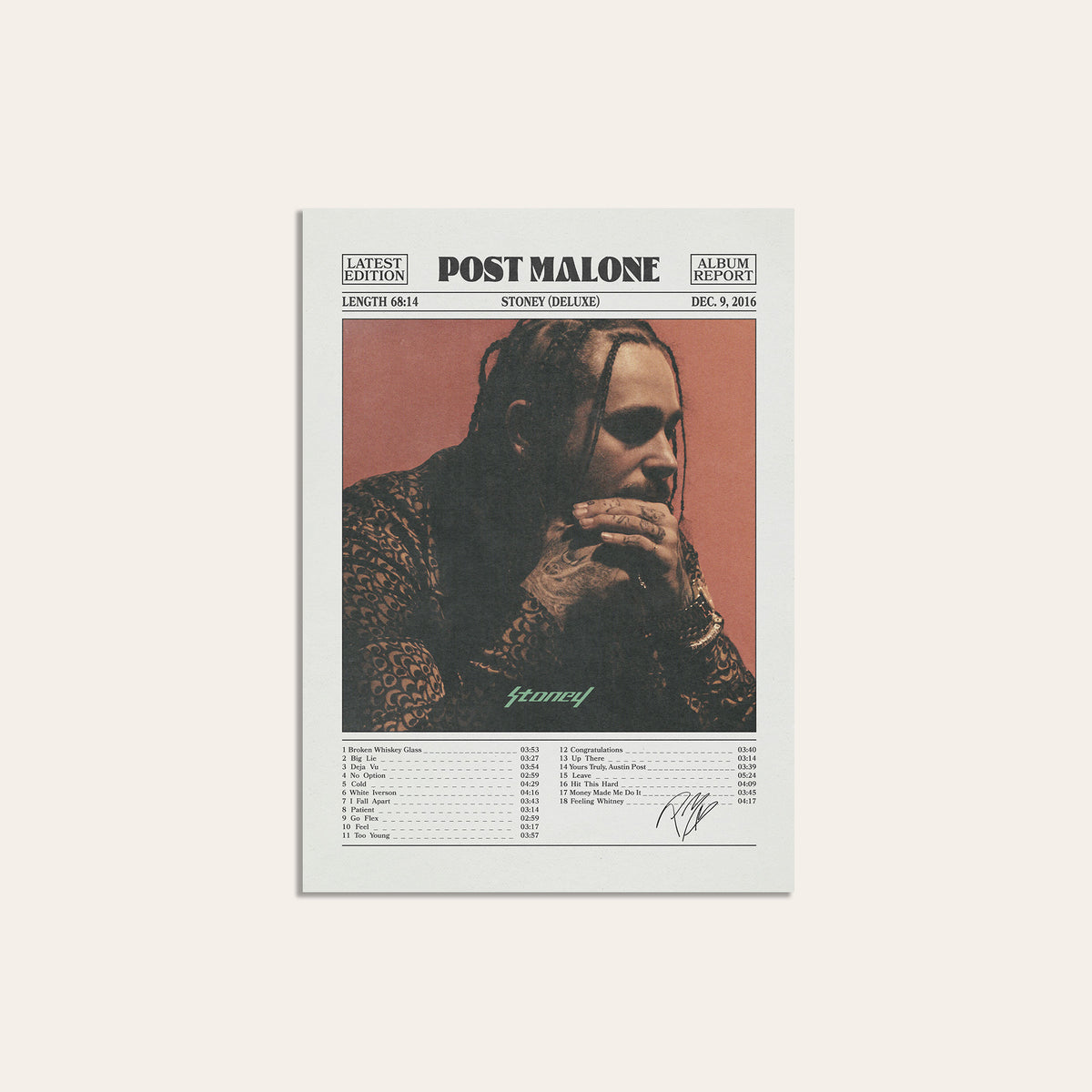 Post Malone Stoney album poster — unframed print