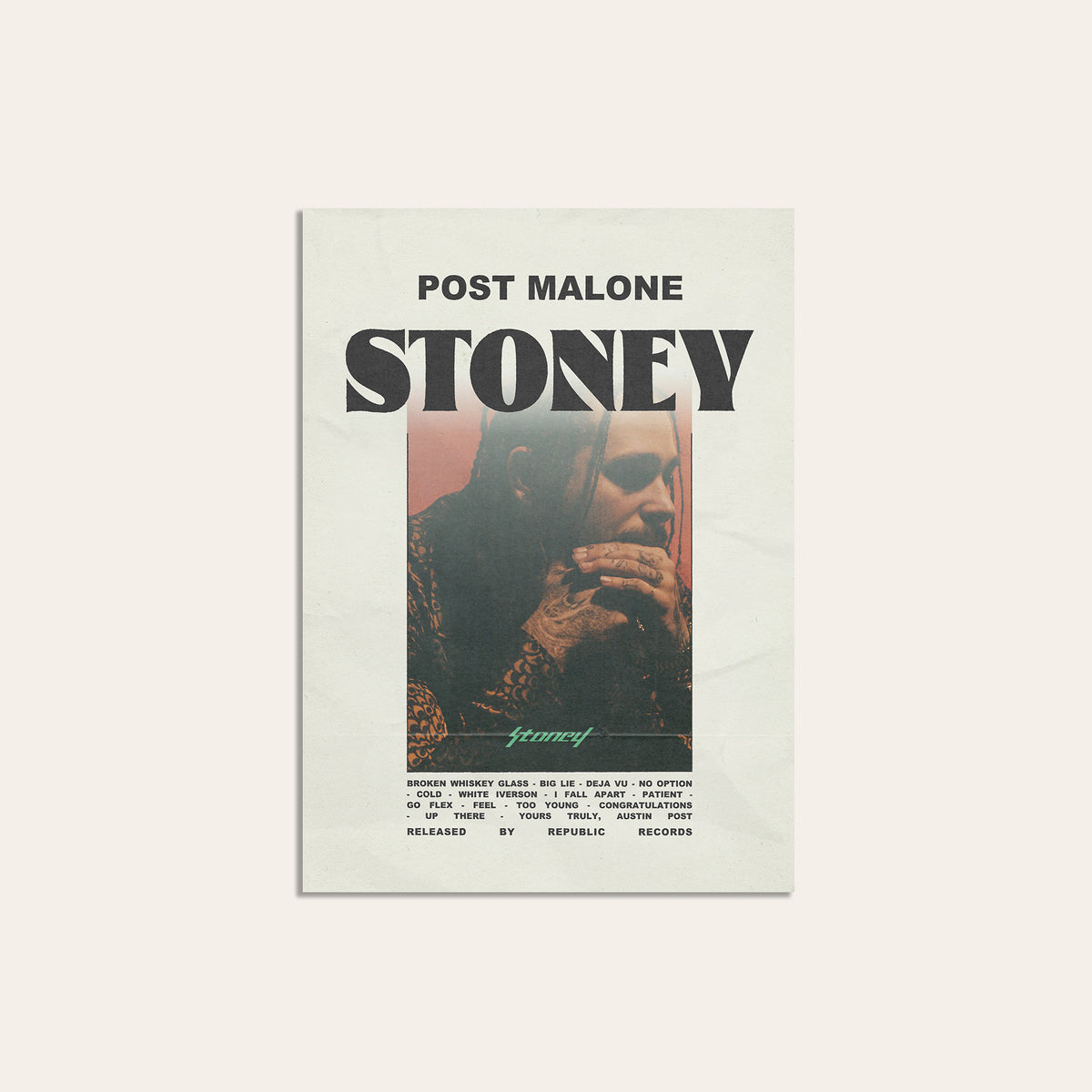 Post Malone Stoney album poster — unframed print