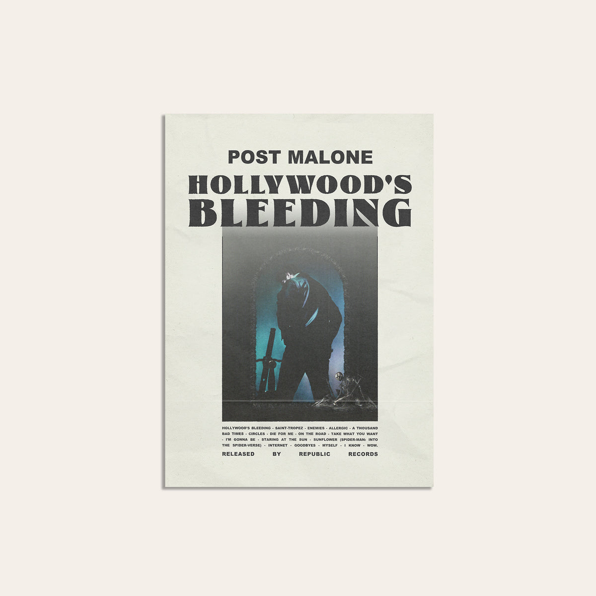 Post Malone Hollywood's Bleeding album poster — unframed print