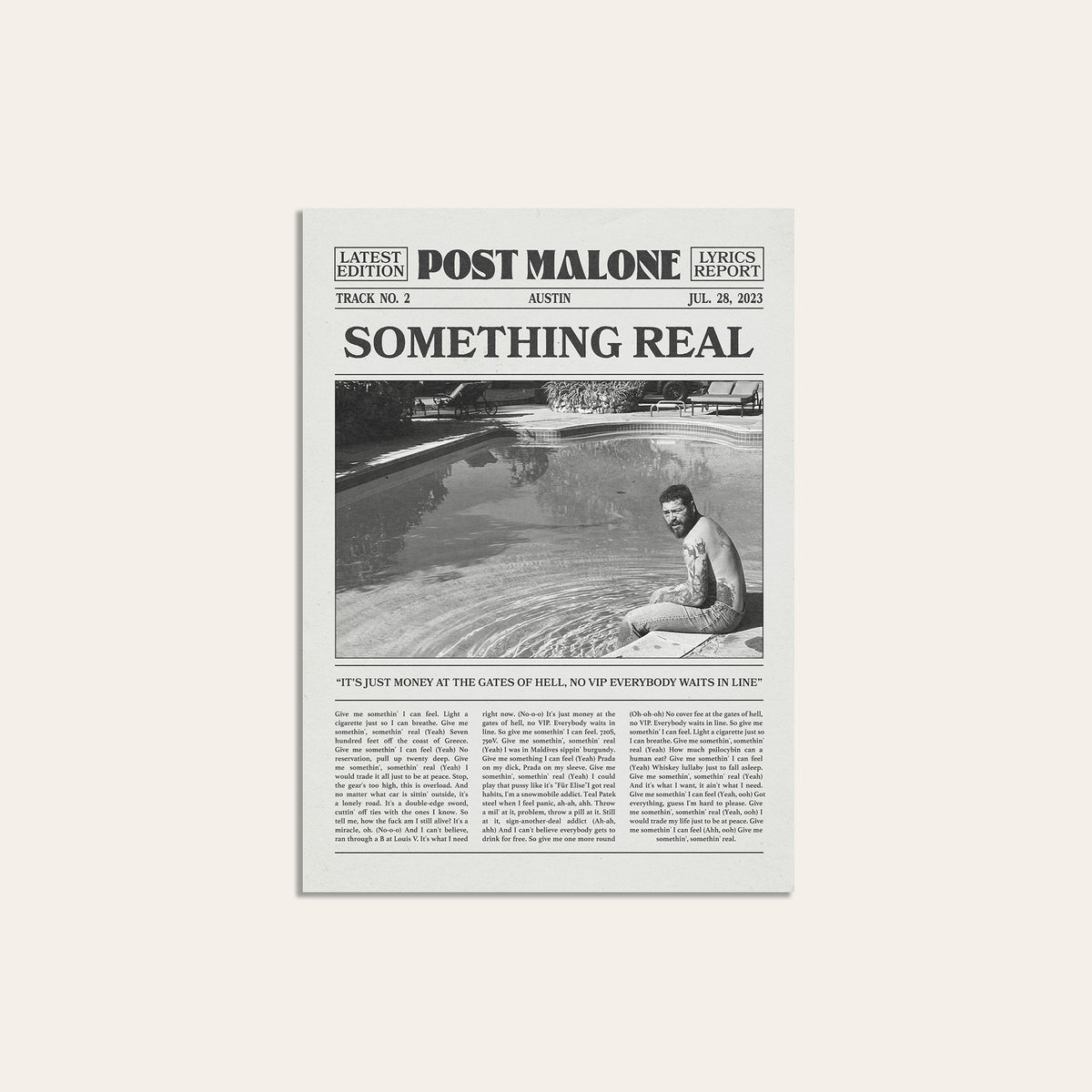 Post Malone Something Real newspaper poster — unframed print